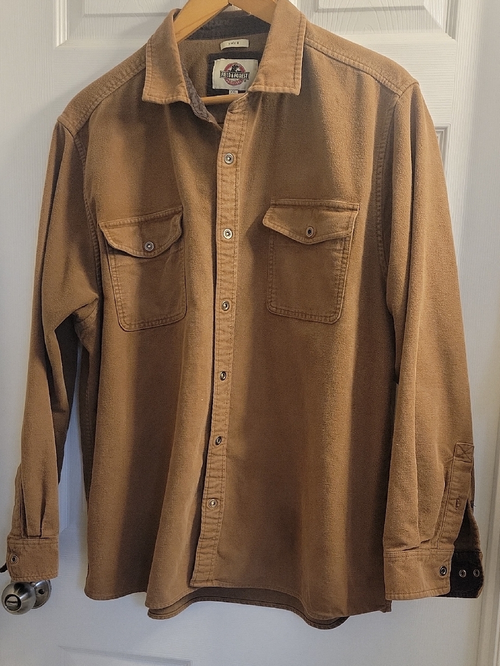Field&Forest Mens XXL Brown Cotton Flannel Long Sleeve Shirt. Snap Front